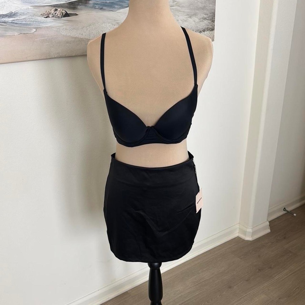 Black super down silk miniskirt
